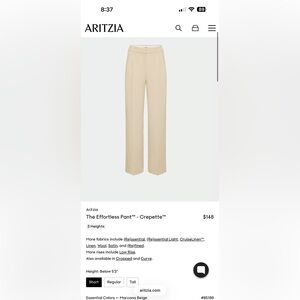 Aritzia Effortless Pant - Marcona Beige- size 2